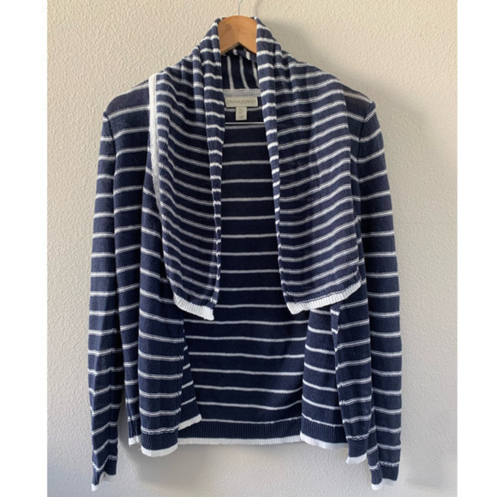 Cynthia Rowley Striped 100%‎ Linen Open Cardigan Sweater